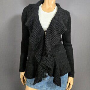 Y2K Black Ruffled Cardigan Size S Boho Gothic Fairy Grunge Whimsigoth Witchy